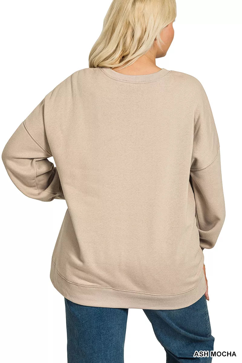Full Size Fleece Hi-low Boyfriend Sweatshirts with Pockets Plus Size