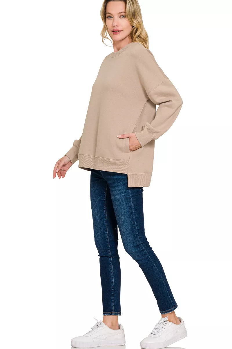Full Size Fleece Hi-low Boyfriend Sweatshirts with Pockets Plus Size