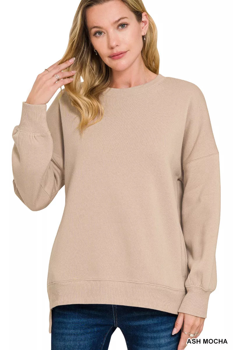 Full Size Fleece Hi-low Boyfriend Sweatshirts with Pockets Plus Size