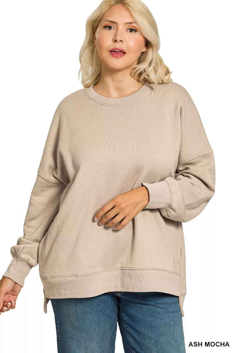 Full Size Fleece Hi-low Boyfriend Sweatshirts with Pockets Plus Size
