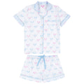 Women's Tennis Bows Short PJ Set - Blue Pink Organic Cotton Poplin